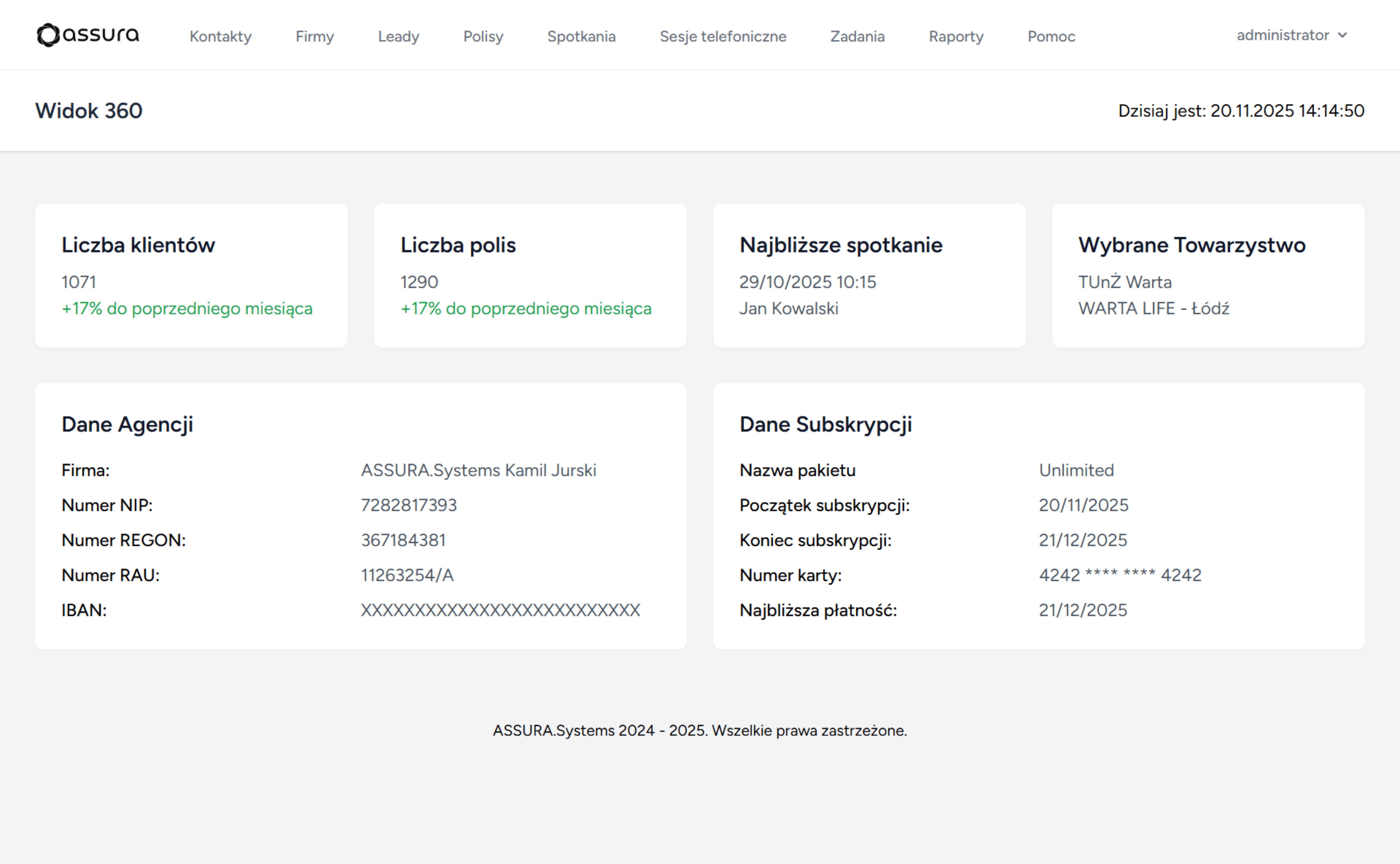 Zrzut ekranu systemu CRM